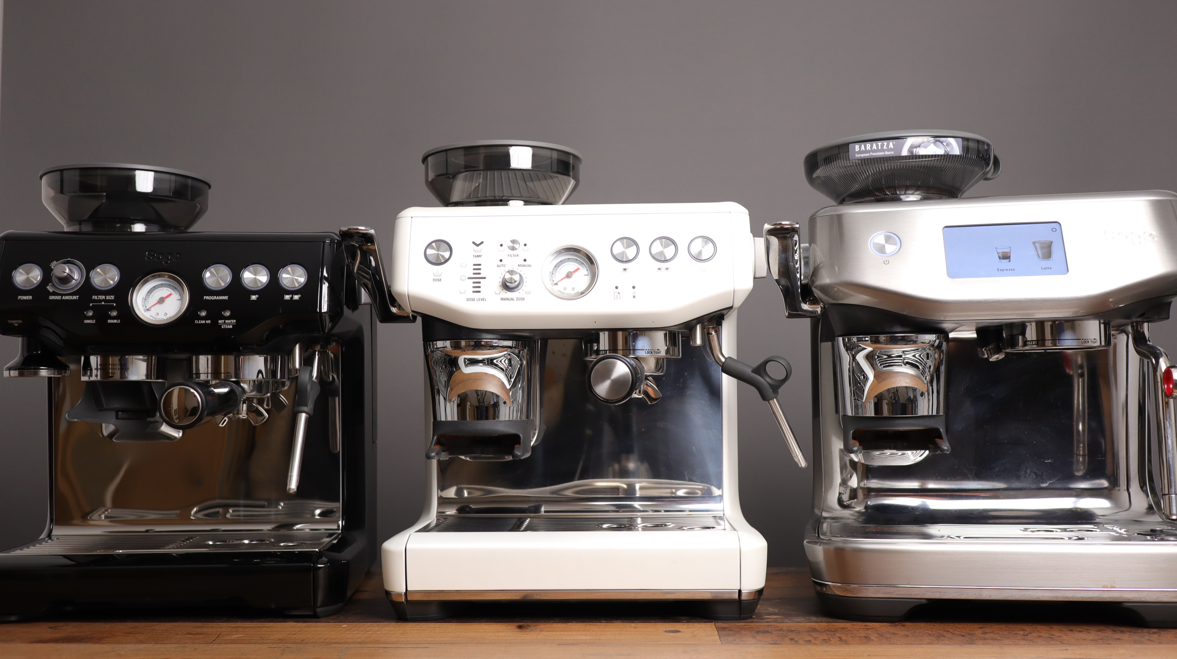 In this picture you can see the Breville Barista Express vs Impress vs Touch