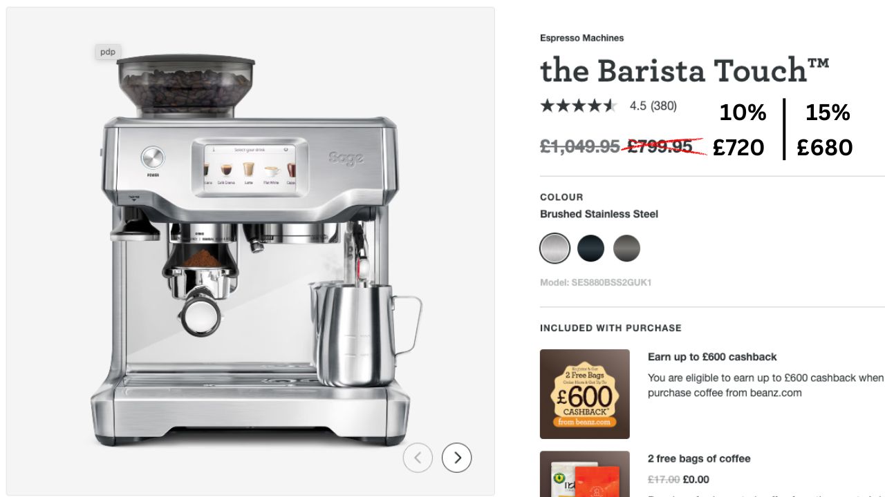 Save 10% or 15% on Breville and Sage