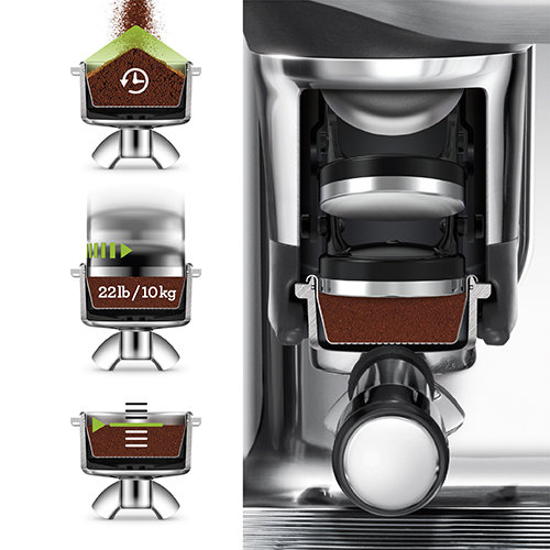 This is a clever integrated tamping system, in Breville's espresso machines